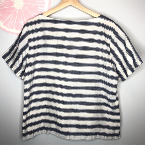 Madewell top grommet lace up blue stripe medium - Picture 3 of 8
